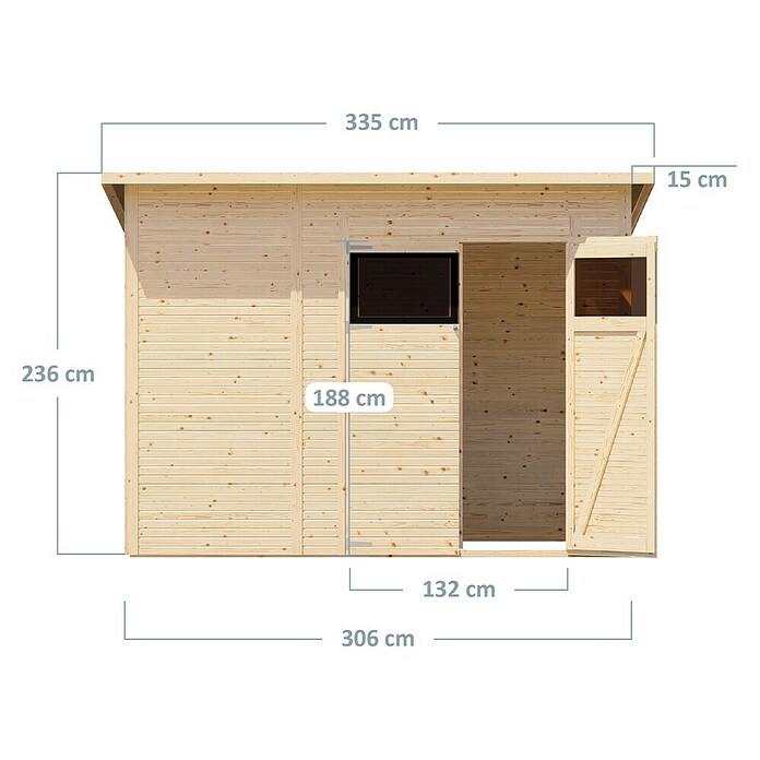 Bertilo Gerätehaus Pent Modern (Außenmaß inkl. Dachüberstand (B x T): 232 x 418 cm, Holz, Naturbelassen) | BAUHAUS