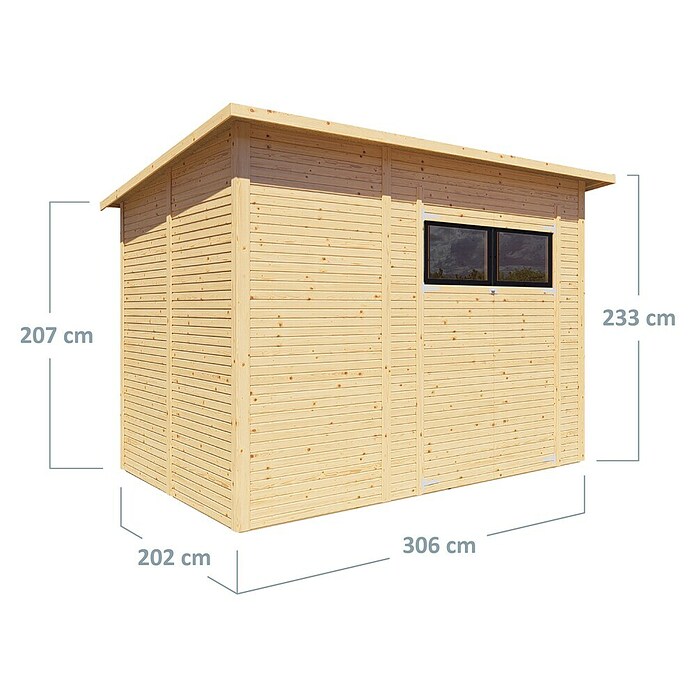 Bertilo Gerätehaus Pent Modern (Außenmaß inkl. Dachüberstand (B x T): 232 x 418 cm, Holz, Naturbelassen) | BAUHAUS