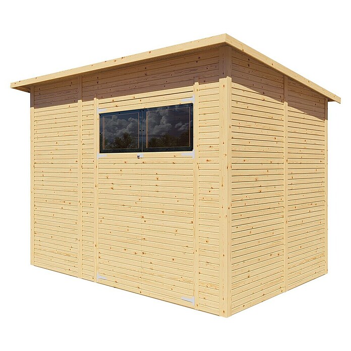 Bertilo Gerätehaus Pent Modern (Außenmaß inkl. Dachüberstand (B x T): 232 x 418 cm, Holz, Naturbelassen) | BAUHAUS