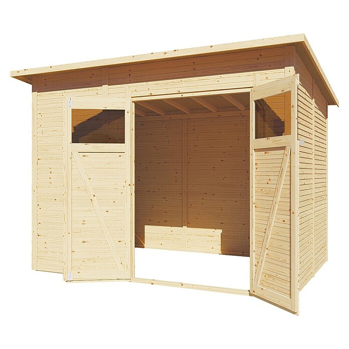 Bertilo Gerätehaus Pent Modern (Außenmaß inkl. Dachüberstand (B x T): 232 x 418 cm, Holz, Naturbelassen) | BAUHAUS