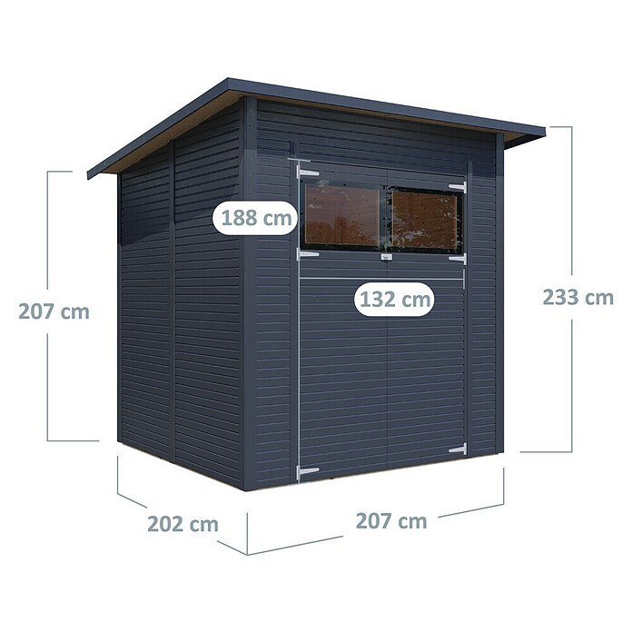 Bertilo Gerätehaus Pent Modern (Außenmaß inkl. Dachüberstand (B x T): 232 x 226 cm, Holz, Anthrazit) | BAUHAUS