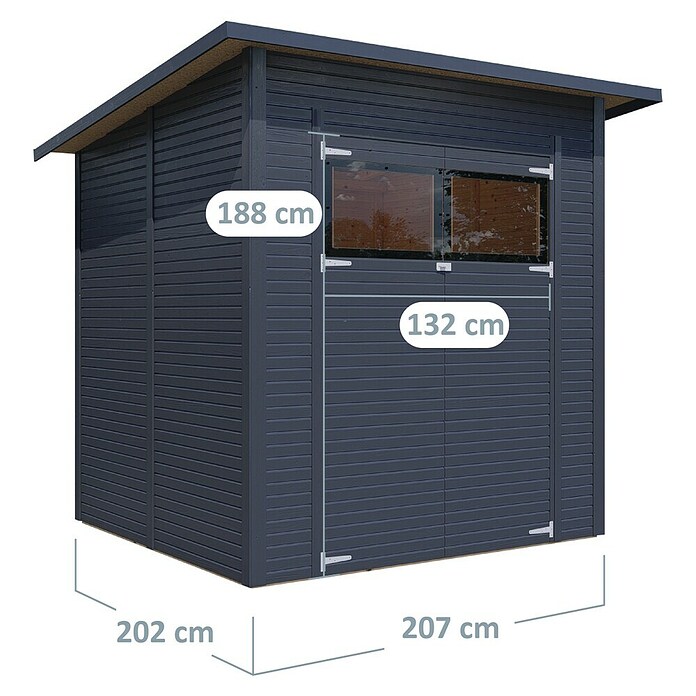 Bertilo Gerätehaus Pent Modern (Außenmaß inkl. Dachüberstand (B x T): 232 x 226 cm, Holz, Anthrazit) | BAUHAUS