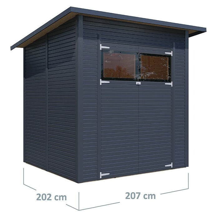 Bertilo Gerätehaus Pent Modern (Außenmaß inkl. Dachüberstand (B x T): 232 x 226 cm, Holz, Anthrazit) | BAUHAUS