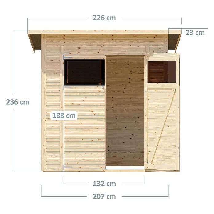 Bertilo Gerätehaus Pent Modern (Außenmaß inkl. Dachüberstand (B x T): 232 x 226 cm, Holz, Naturbelassen) | BAUHAUS