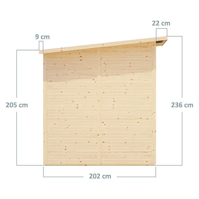 Bertilo Gerätehaus Pent Modern (Außenmaß inkl. Dachüberstand (B x T): 232 x 226 cm, Holz, Naturbelassen) | BAUHAUS