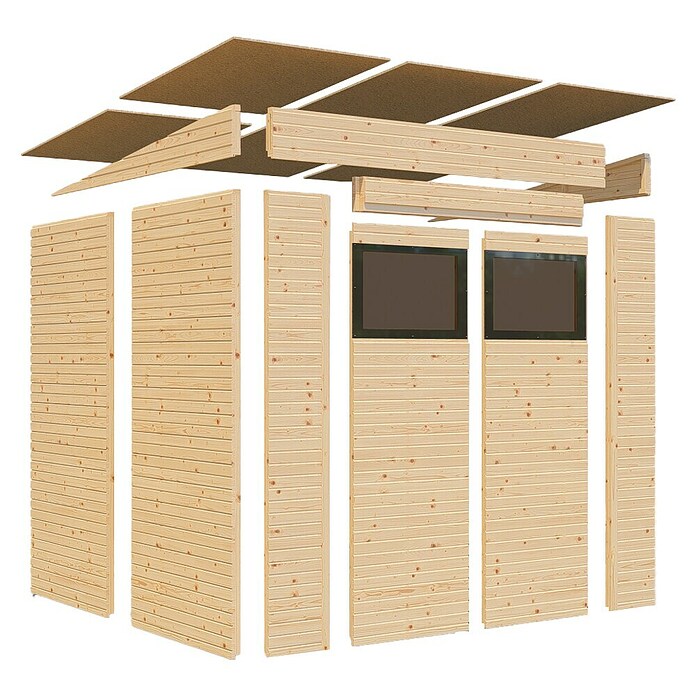 Bertilo Gerätehaus Pent Modern (Außenmaß inkl. Dachüberstand (B x T): 232 x 226 cm, Holz, Naturbelassen) | BAUHAUS
