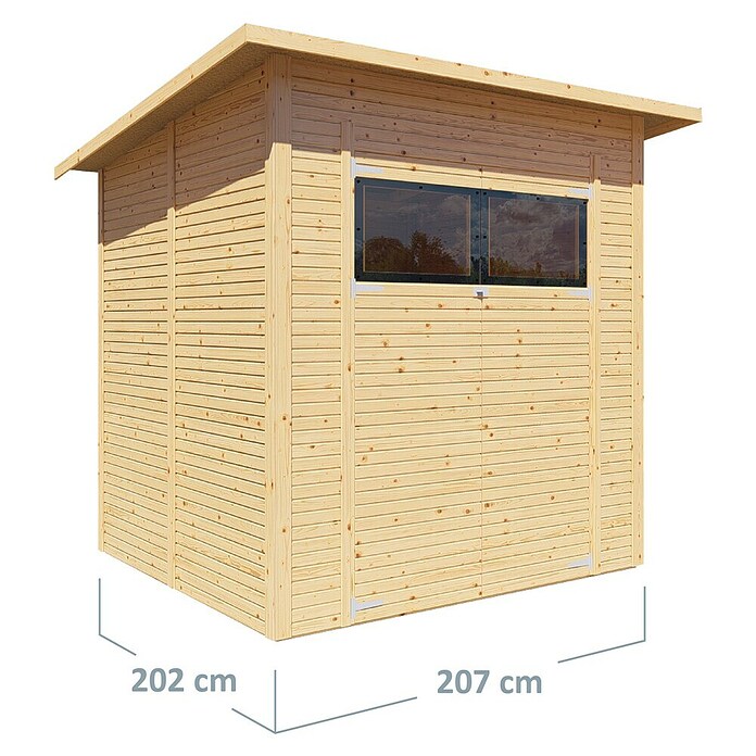 Bertilo Gerätehaus Pent Modern (Außenmaß inkl. Dachüberstand (B x T): 232 x 226 cm, Holz, Naturbelassen) | BAUHAUS