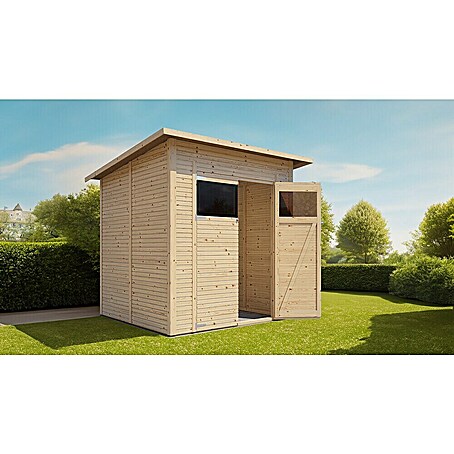Bertilo Gerätehaus Pent Modern (Außenmaß inkl. Dachüberstand (B x T): 232 x 226 cm, Holz, Naturbelassen)