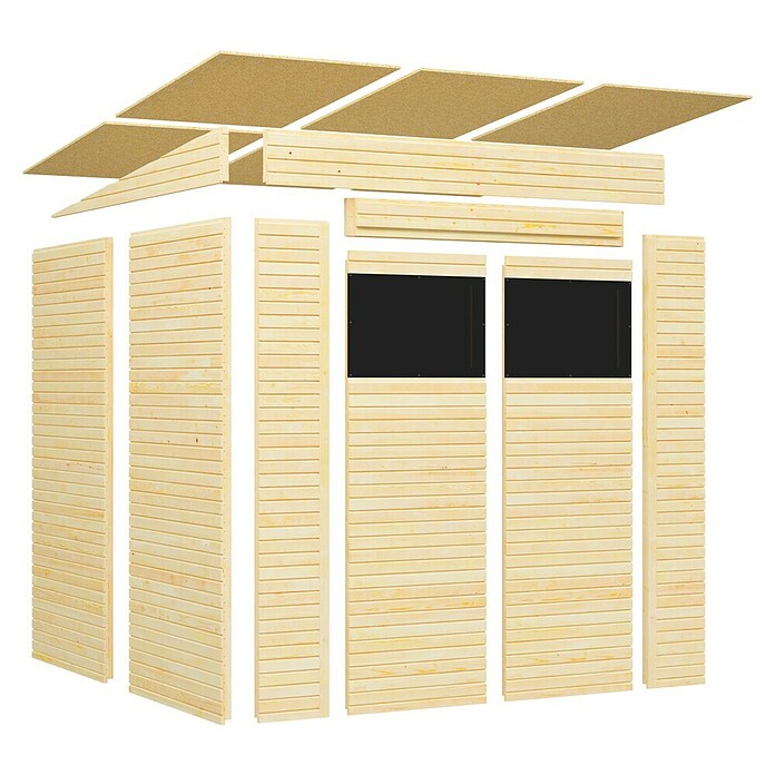 Bertilo Gerätehaus Pent Modern (Außenmaß inkl. Dachüberstand (B x T): 232 x 226 cm, Holz, Naturbelassen) | BAUHAUS