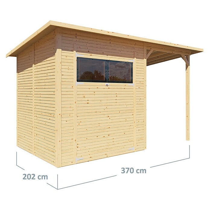 Bertilo Gerätehaus Pent Modern Plus (Außenmaß inkl. Dachüberstand (B x T): 232 x 418 cm, Holz, Natur) | BAUHAUS