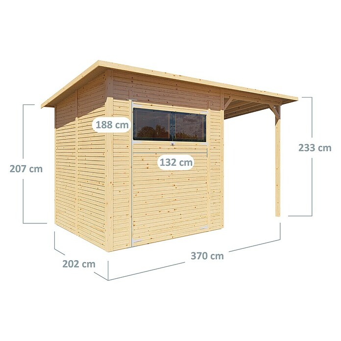 Bertilo Gerätehaus Pent Modern Plus (Außenmaß inkl. Dachüberstand (B x T): 232 x 418 cm, Holz, Natur) | BAUHAUS