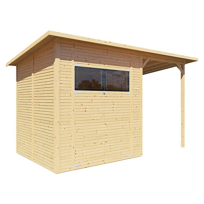 Bertilo Gerätehaus Pent Modern Plus (Außenmaß inkl. Dachüberstand (B x T): 232 x 418 cm, Holz, Natur) | BAUHAUS