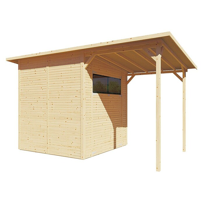 Bertilo Gerätehaus Pent Modern Plus (Außenmaß inkl. Dachüberstand (B x T): 232 x 418 cm, Holz, Natur) | BAUHAUS