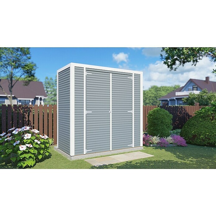 Bertilo Gerätehaus Box 1 (Außenmaß inkl. Dachüberstand (B x T): 110 x 208 cm, Holz, Grau) | BAUHAUS