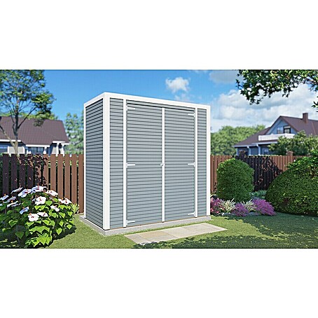 Bertilo Gerätehaus Box 1 (Außenmaß inkl. Dachüberstand (B x T): 110 x 208 cm, Holz, Grau)