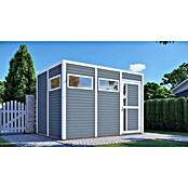 Bertilo Gartenhaus Cubus 3 (Außenmaß inkl. Dachüberstand (B x T): 240 x 336 cm, Holz, Hellgrau/ Weiß) | BAUHAUS