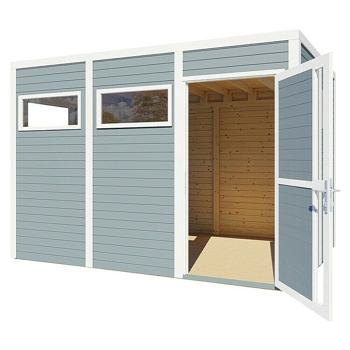 Bertilo Gartenhaus Cubus 3 (Außenmaß inkl. Dachüberstand (B x T): 240 x 336 cm, Holz, Hellgrau/ Weiß) | BAUHAUS
