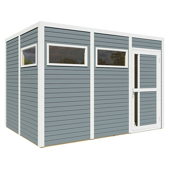 Bertilo Gartenhaus Cubus 3 (Außenmaß inkl. Dachüberstand (B x T): 240 x 336 cm, Holz, Hellgrau/ Weiß) | BAUHAUS