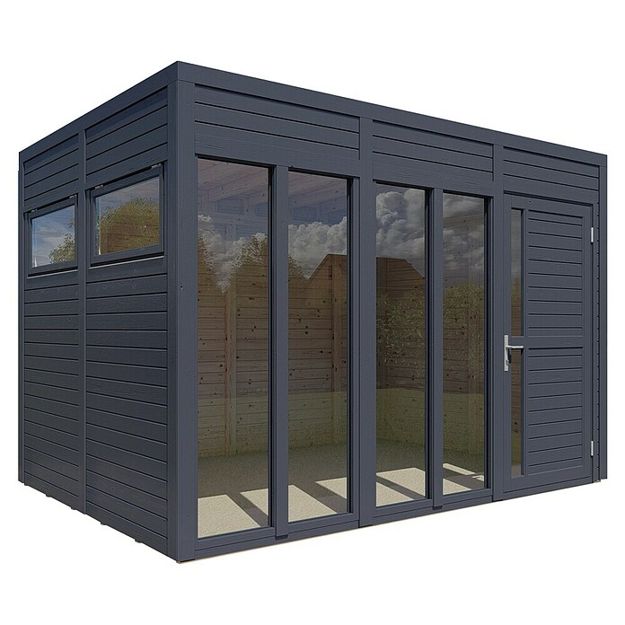 Bertilo Gartenhaus Cubus 3 Office (Außenmaß inkl. Dachüberstand (B x T): 240 x 336 cm, Holz, Anthrazit) | BAUHAUS