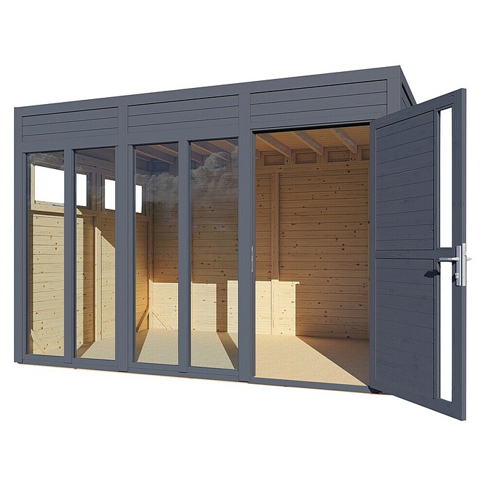 Bertilo Gartenhaus Cubus 3 Office (Außenmaß inkl. Dachüberstand (B x T): 240 x 336 cm, Holz, Anthrazit) | BAUHAUS