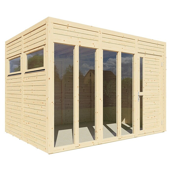 Bertilo Gartenhaus Cubus 3 Office (Außenmaß inkl. Dachüberstand (B x T): 240 x 336 cm, Holz, Naturbelassen) | BAUHAUS