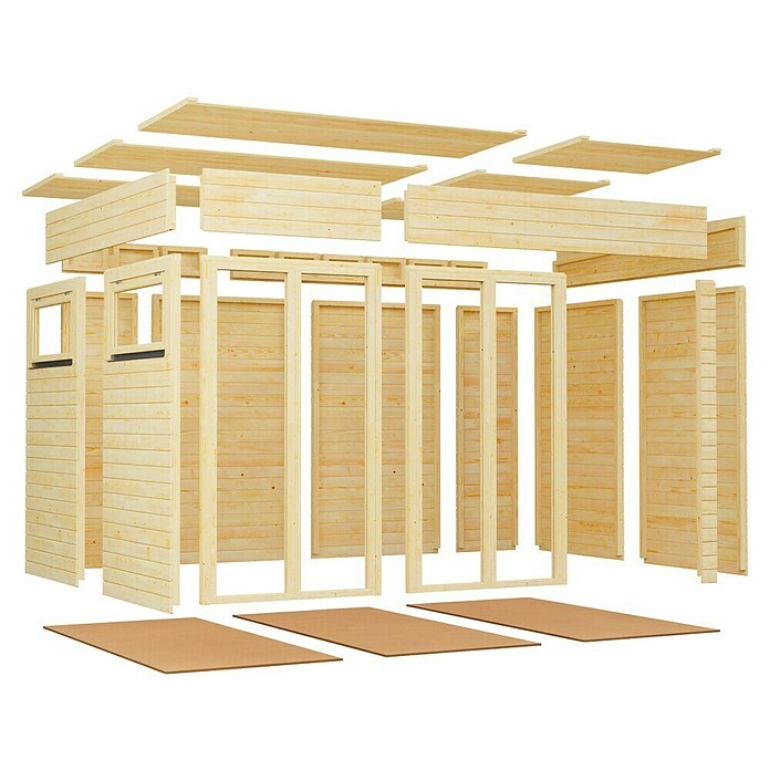 Bertilo Gartenhaus Cubus 3 Office (Außenmaß inkl. Dachüberstand (B x T): 240 x 336 cm, Holz, Naturbelassen) | BAUHAUS