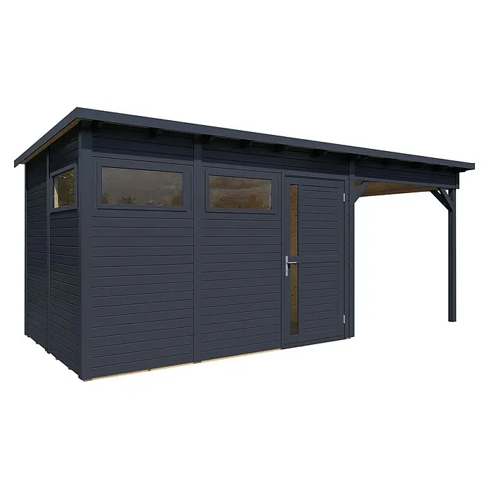 Bertilo Gartenhaus Pentus 3 - Außenmaß inkl. Dachüberstand (B x T): 265 x 582 cm, Holz - Modernes Gartenhaus mit Fenster und Überdachung, ideal für zusätzlichen Stauraum und stilvolles Design im Garten.