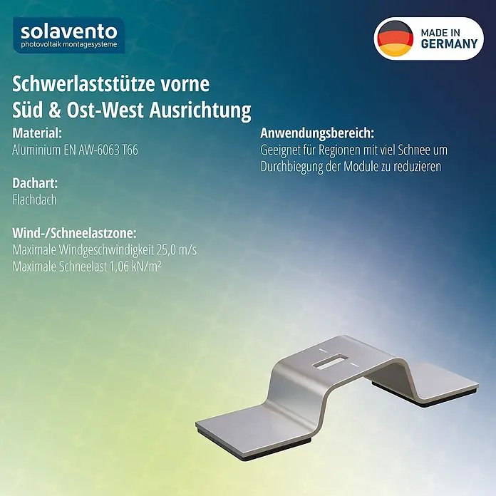 Solavento Schwerlaststütze Vorne - Geeignet für: Flachdach - Schwerlast-Aluminium-Stützhalterung für Solarpaneele, für Flachdächer und hohe Schneelasten.