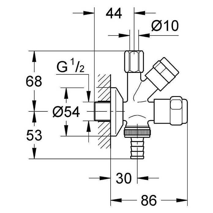 Grohe Geräteventil WAS-Kombi (½″, Verchromt)