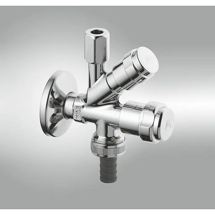 Grohe Geräteventil WAS-Kombi - ½″, Verchromt - Verchromtes Eckventil mit zwei steuerbaren Abgängen und Schlauchanschluss, geeignet für Geräte wie Waschmaschinen.