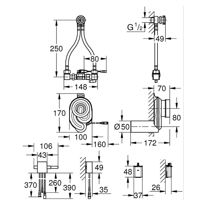 Grohe Temperatursensor (Mit Wasseranschluss-Set & Vorabsperrung, Passend für: Grohe Rapid SL Urinal-Vorwandelement)