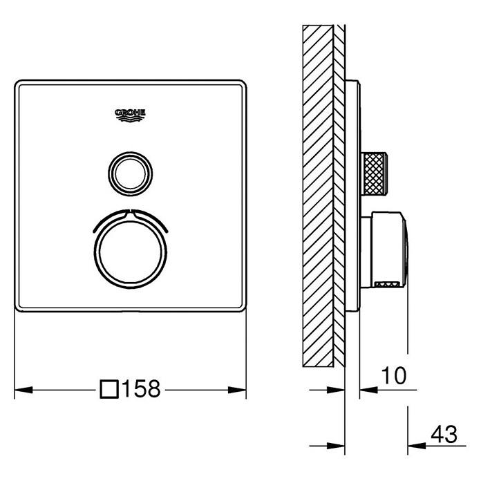 Grohe SmartControl UP-Brausearmatur (Mit 1 Absperrventil, Eckig, Chrom, Glänzend)