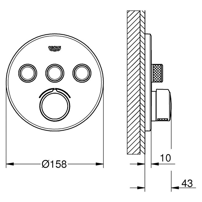 Grohe SmartControl UP-Brausearmatur (Mit 3 Absperrventilen, Rund, Chrom, Glänzend)