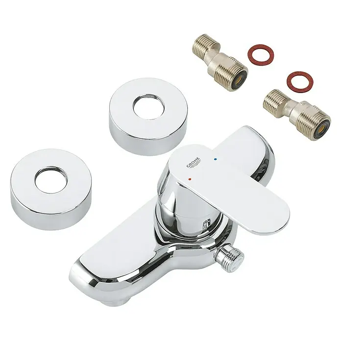 Grohe Eurosmart Cosmopolitan Grifo monomando de ducha - Cromo, Brillante - Grifo monomando cromado con dos embellecedores, conectores en S y juntas tóricas para la instalación.