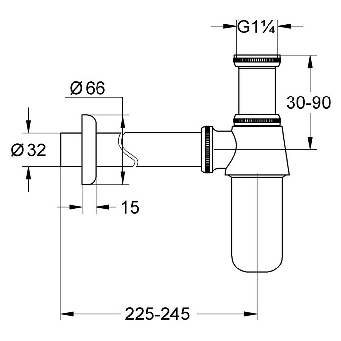 Grohe Flaschen-Siphon (1¼″, Durchmesser: 32 mm, Verchromt)