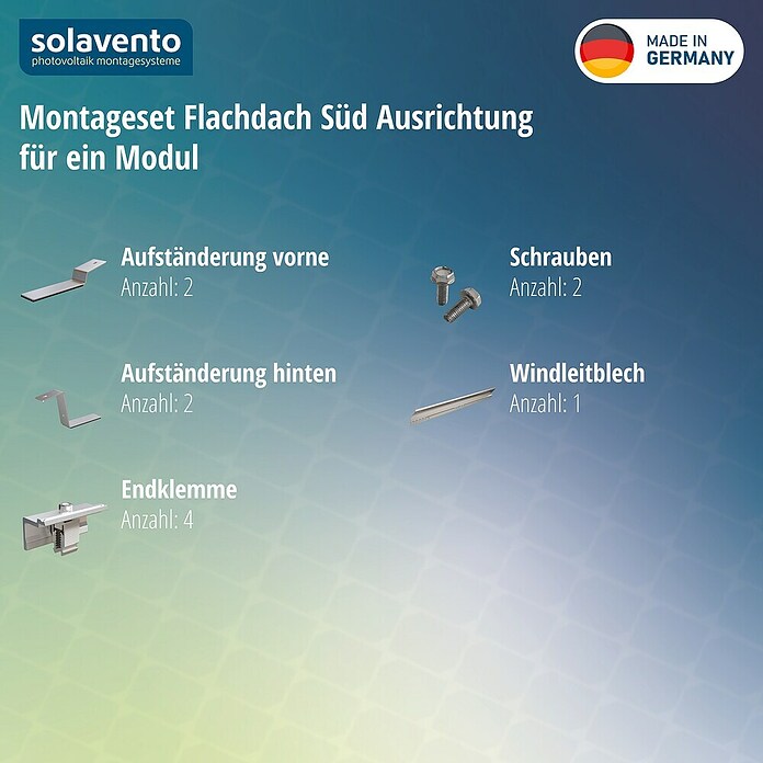 Solavento Befestigungs-Set (Passend für: 1 Solarmodul, Witterungsbeständig, Geeignet für: Flachdach, Gesamtstückzahl: 11 Stk.) | BAUHAUS
