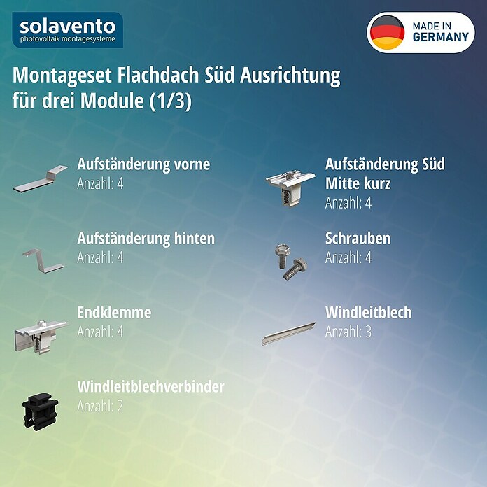 Solavento Befestigungs-Set (Passend für: 3 Solarmodule, Witterungsbeständig, Geeignet für: Flachdach, Gesamtstückzahl: 25 Stk.) | BAUHAUS