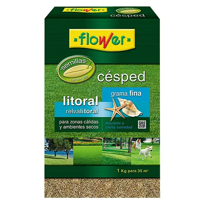 Flower Semillas de césped Litoral grama fina - 1 kg, 35 m² - Un paquete de semillas de césped "Flower" ideal para zonas cálidas y secas, con un tamaño de paquete de 1 kg para 35 m².