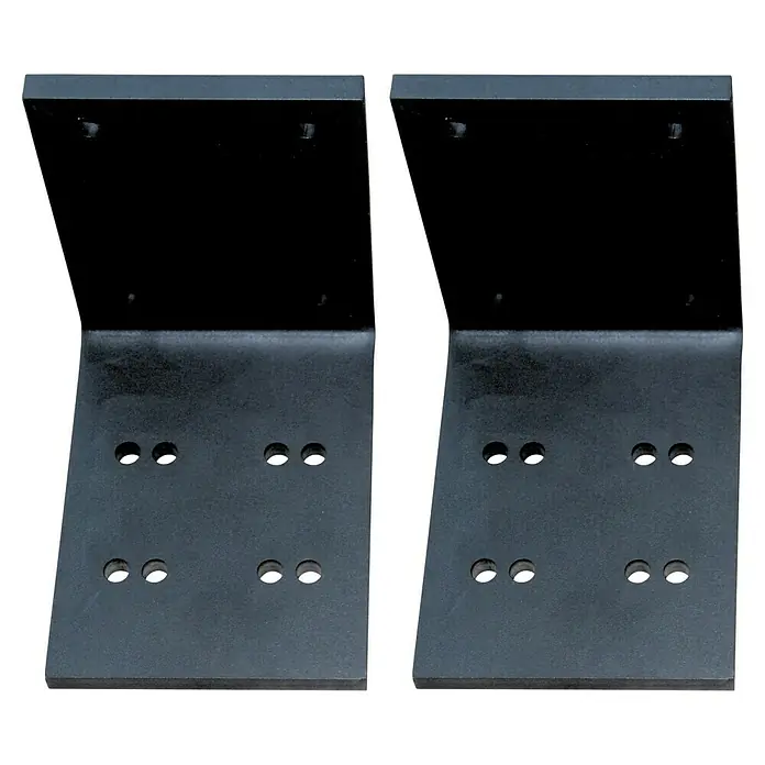 Deckenadapter ALT-ET-DA - 175 x 130 x 175 mm, Tiefschwarz, Passend für: Sunfun Vollkassettenmarkisen Elba - Zwei schwarze Winkelverbinder mit Bohrlöchern, ideal für stabile Verbindungen und vielfältige Montageanwendungen.