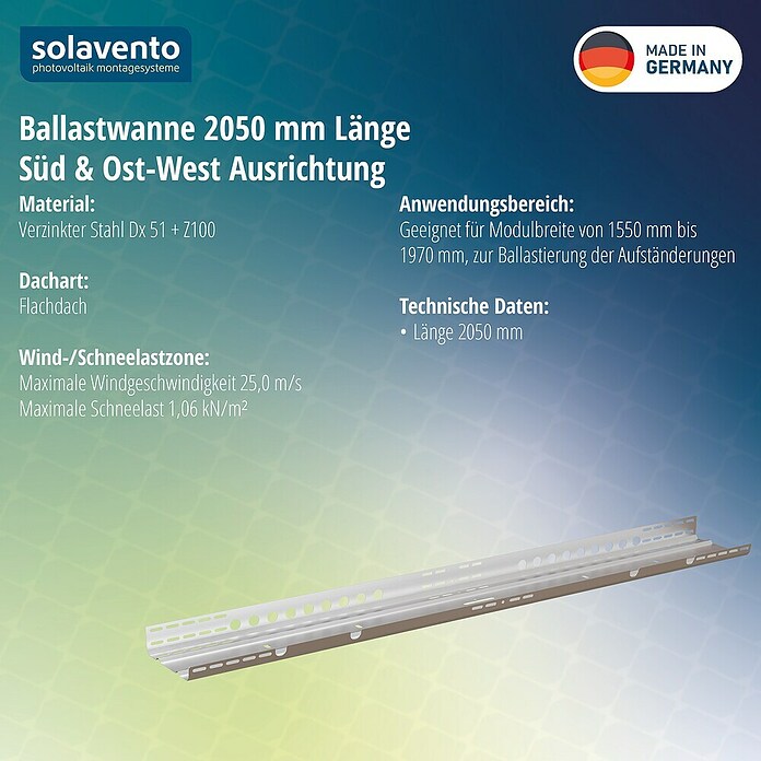 Solavento Ballastschale (Länge: 20,5 cm, Geeignet für: Flachdach) | BAUHAUS