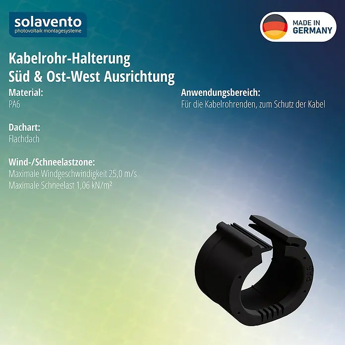 Solavento Kabelrohr-Halterung - Geeignet für: Flachdach, Ost-West- und Süd- Ausrichtung - Schwarze Kabelrohr-Halterung aus PA6, zum Schutz von Kabeln.