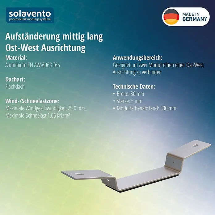 Solavento Verbindungselement - Ost-West-Ausrichtung Lang, Geeignet für: Flachdach - Silberne Aluminium-Aufständerung zur Verbindung von Solarmodulreihen auf Flachdächern.