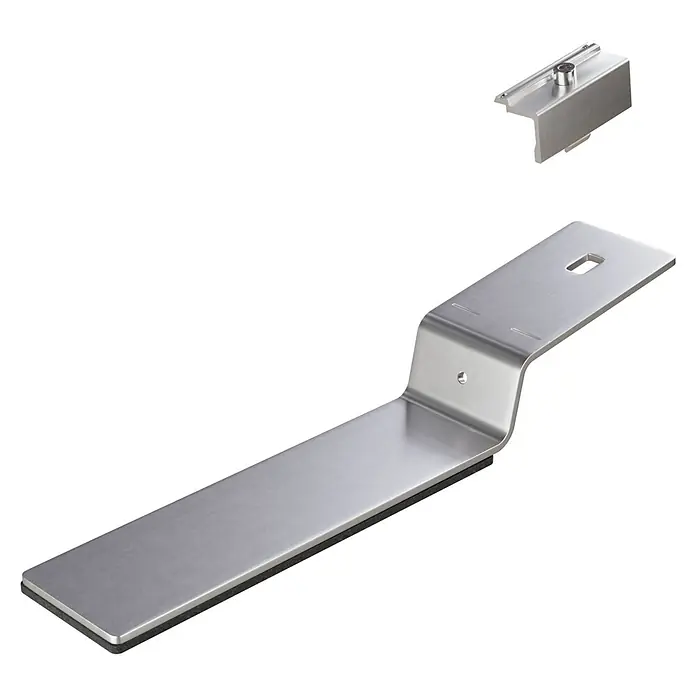 Solavento Endklemme - Aluminium, Geeignet für: Flachdach - Gebürsteter Metall-L-Winkel und separates Befestigungsstück mit Schraube.
