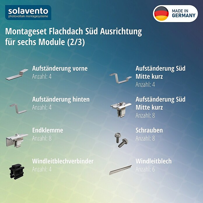 Solavento Befestigungs-Set (Passend für: 6 Solarmodul (3x2), Witterungsbeständig, Geeignet für: Flachdach, Gesamtstückzahl: 46 Stk.) | BAUHAUS