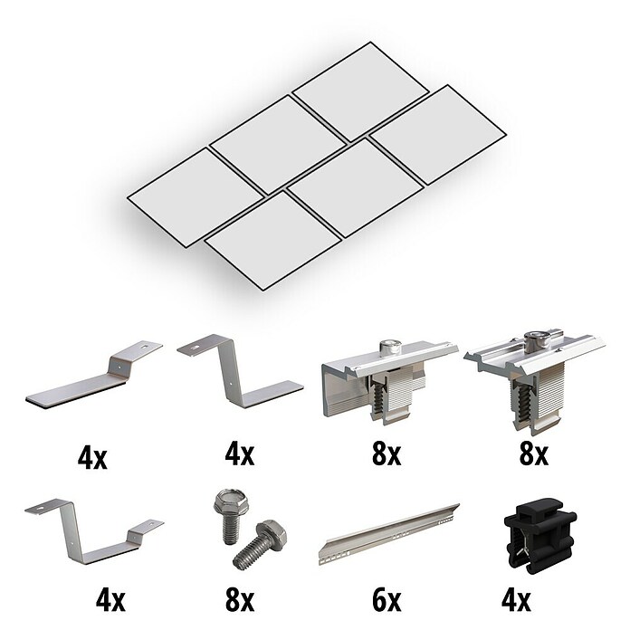 Solavento Befestigungs-Set (Passend für: 6 Solarmodul (3x2), Witterungsbeständig, Geeignet für: Flachdach, Gesamtstückzahl: 46 Stk.) | BAUHAUS