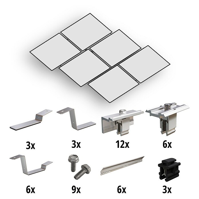 Solavento Befestigungs-Set (Passend für: 6 Solarmodule (2x3), Witterungsbeständig, Geeignet für: Flachdach, Gesamtstückzahl: 46 Stk.) | BAUHAUS