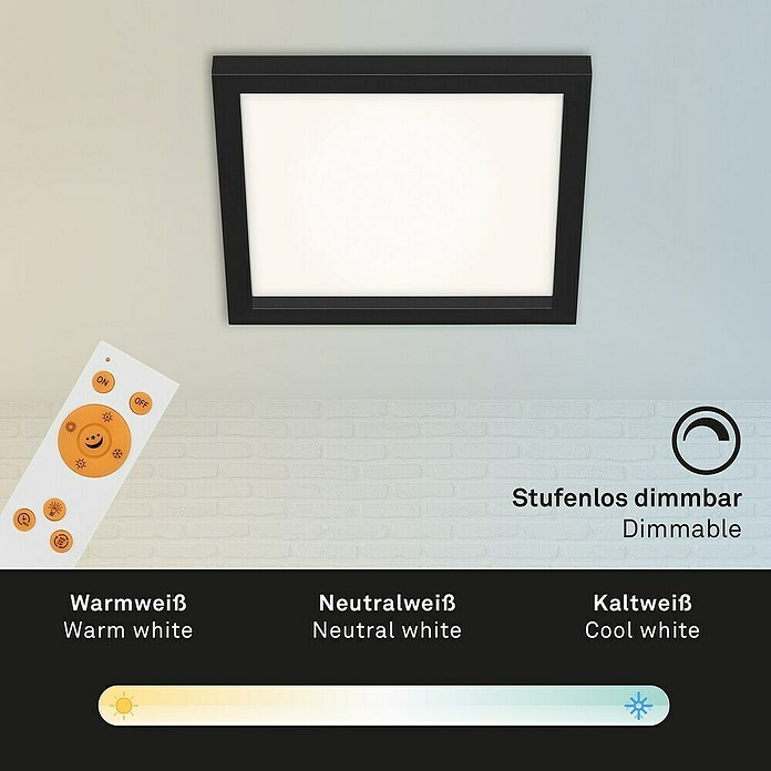 Briloner LED-Panel (18 W, L x B x H: 29,5 x 29,5 x 8 cm, Schwarz, Warmweiß) | BAUHAUS