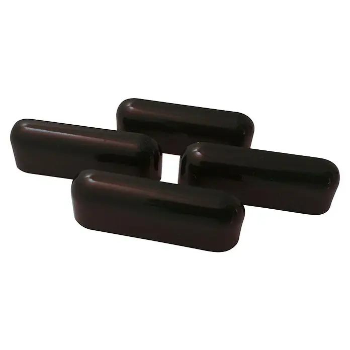 Solid Elements Wasserkappen - 4 Stk., Braun - Hier sind vier schwarze Vinyl-Schutzkappen, die über die Enden von Metallrohren oder -stangen passen, um sie zu schützen.