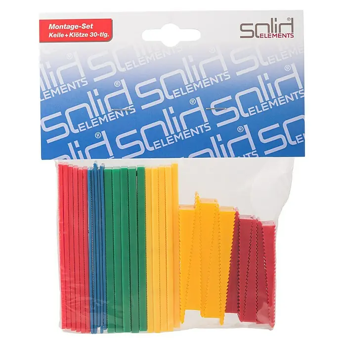 Solid Elements Montage-Set - 30 Stk., Passend für: Fenster- und Türenmontage - Montage-Set mit Keilen und Klötzen, 30-teilig. Das Set enthält farbige Elemente zur Montage, ideal für Heimwerkerprojekte.