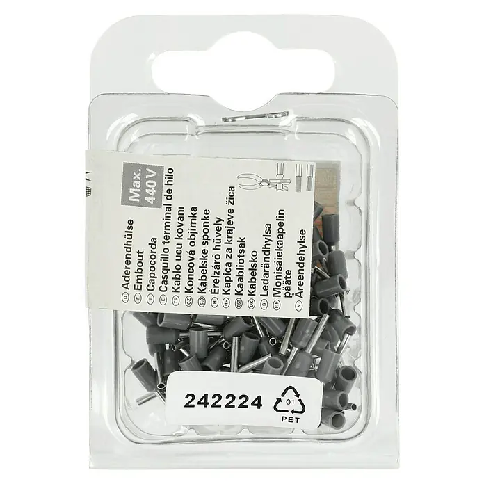 Voltomat Aderendhülse - 0,75 mm² x 8 mm, 100 Stk. - Eine Packung Aderendhülsen, verwendet für elektrische Kabelverbindungen, mit einer maximalen Spannung von 440V.
